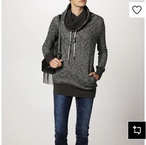 Women's Black Marled Cowl Neck Pullover Sweater
